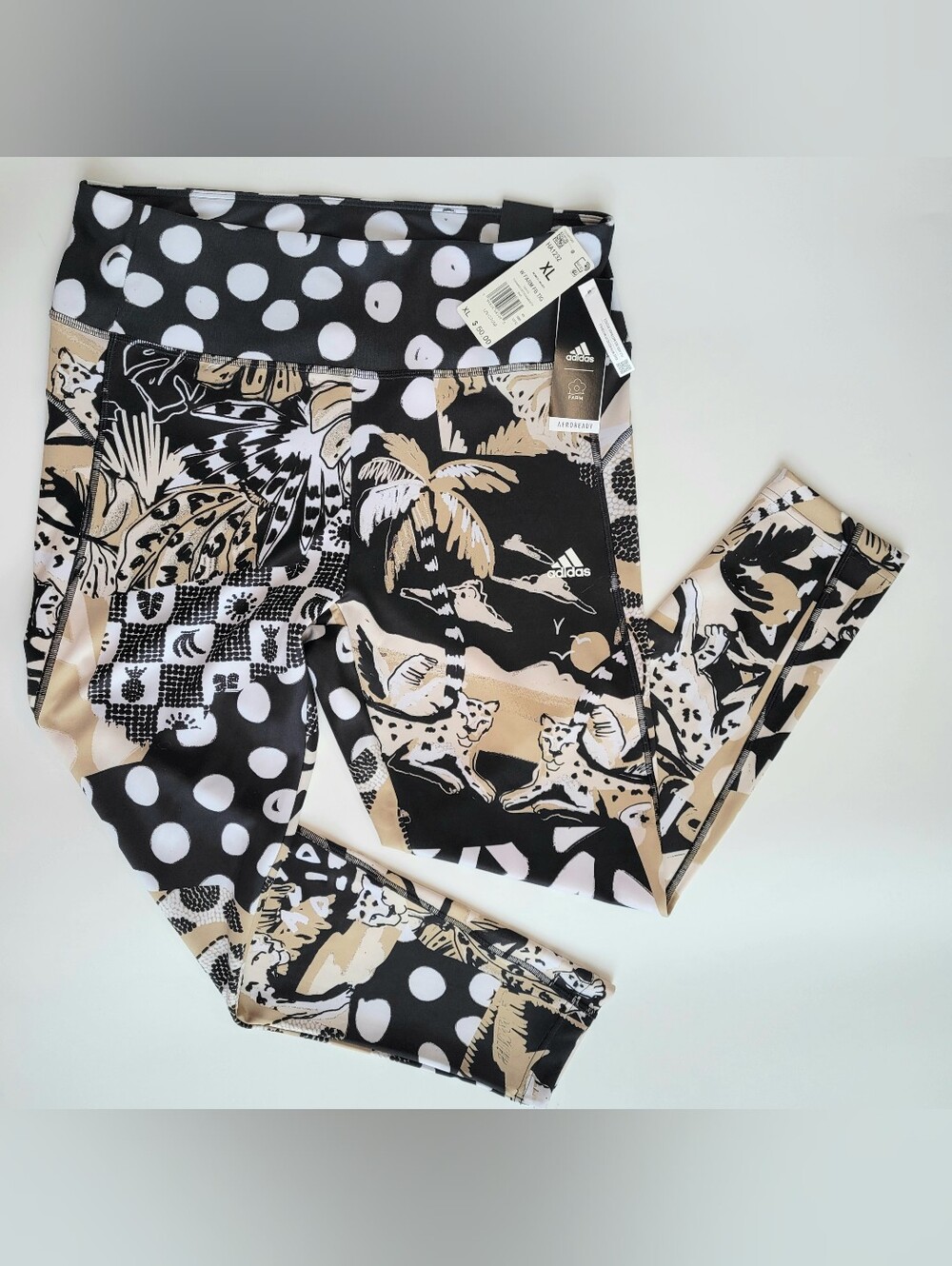 Adidas Farm Tights Size XL Leggings Tight Fit High Rise Black Leopard NEW